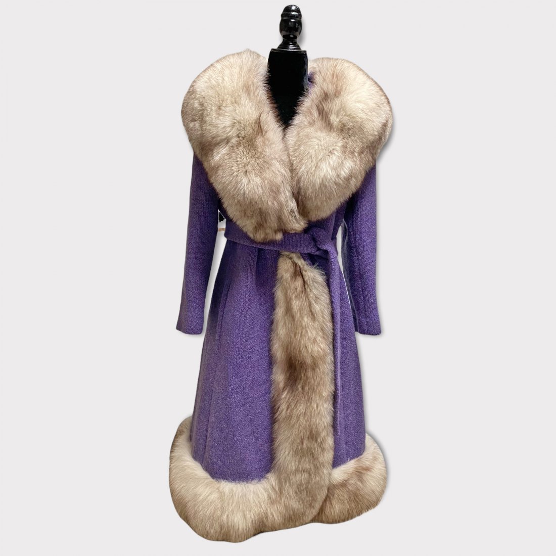Long Womens Vintage Purple Fur Collar Coat Wool (1 of 8)