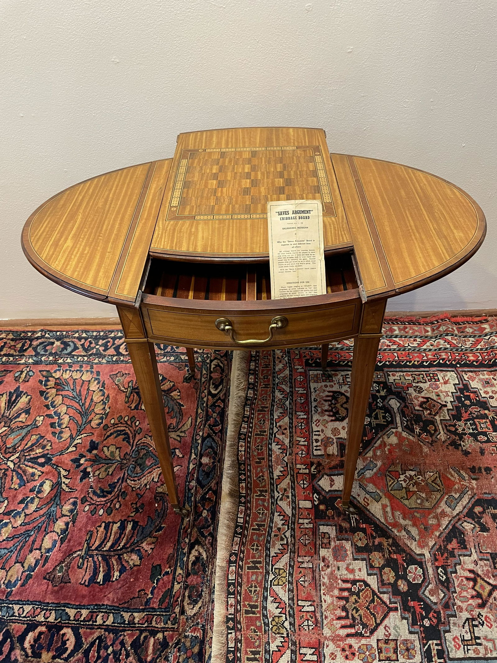 Baker Stately Homes Drop Leaf Game Table Cribbage