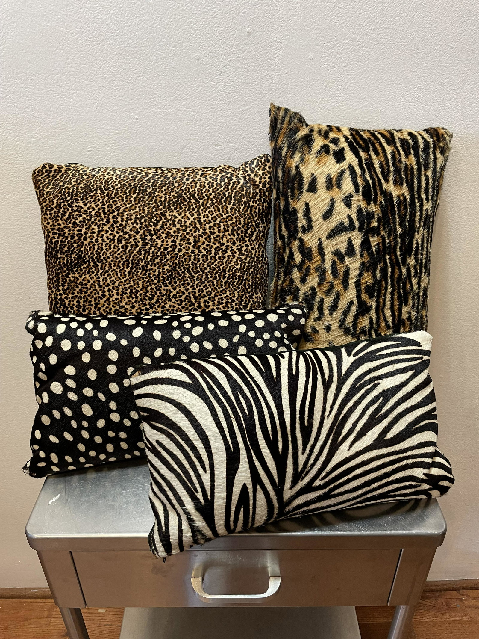 Set 4 Animal Skin Pillows Zebra Leopard: largest is 16 x 13