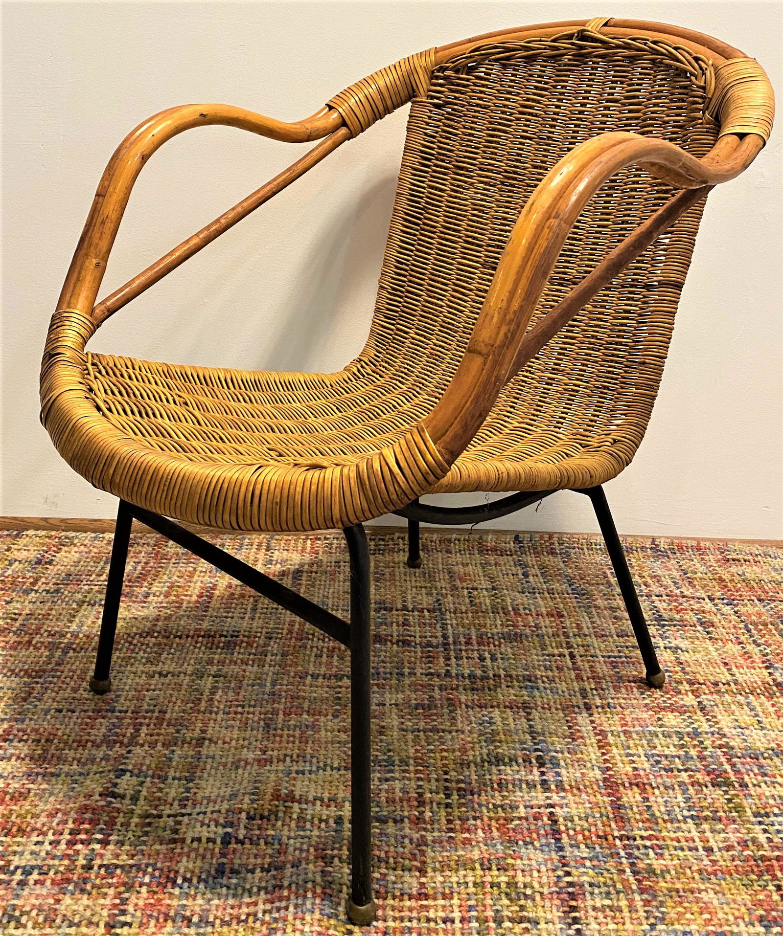 Mid Century Wicker Rattan Arm Chair (1 of 6)