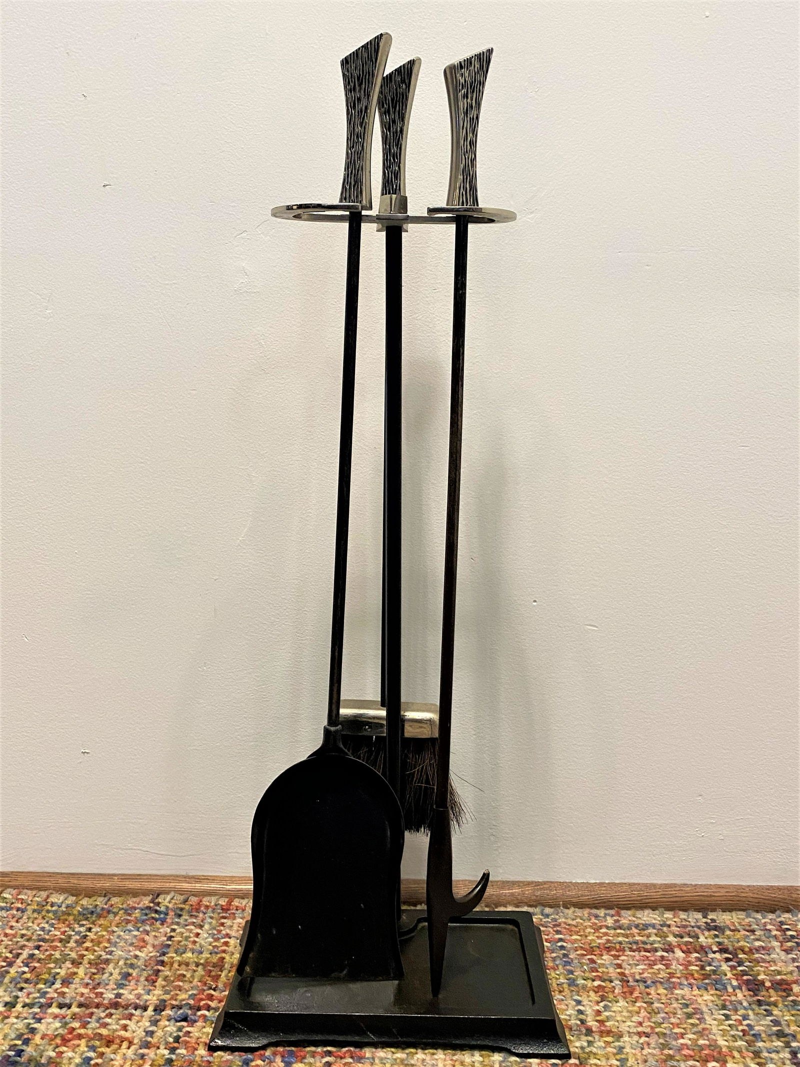 Mid Century Chrome & Wrought Iron Fireplace Tool Set (1 of 6)