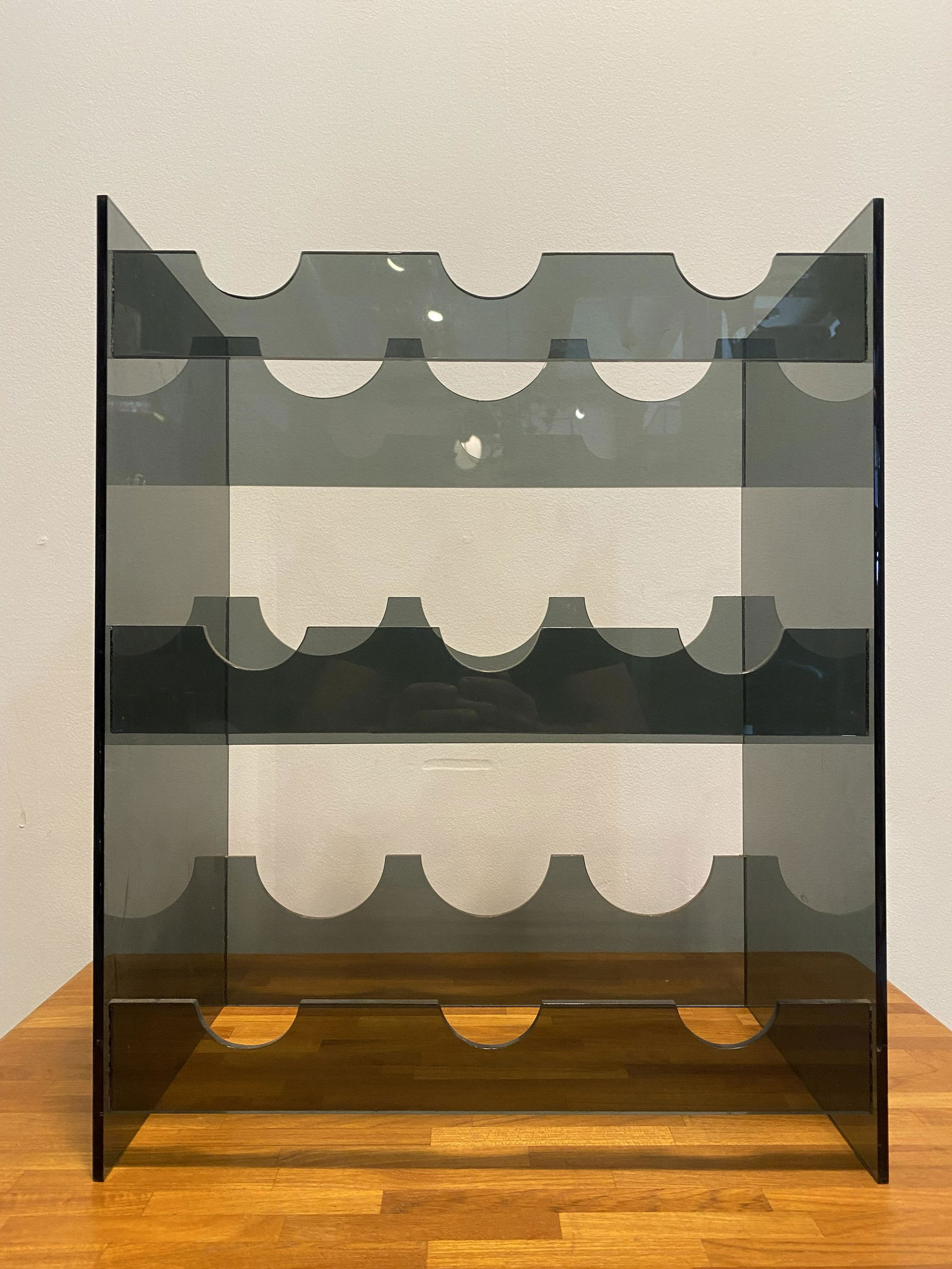 Mid Century Smoked Fiberglass Wine Rack: 20in T x 16 1/4in W x 10in D