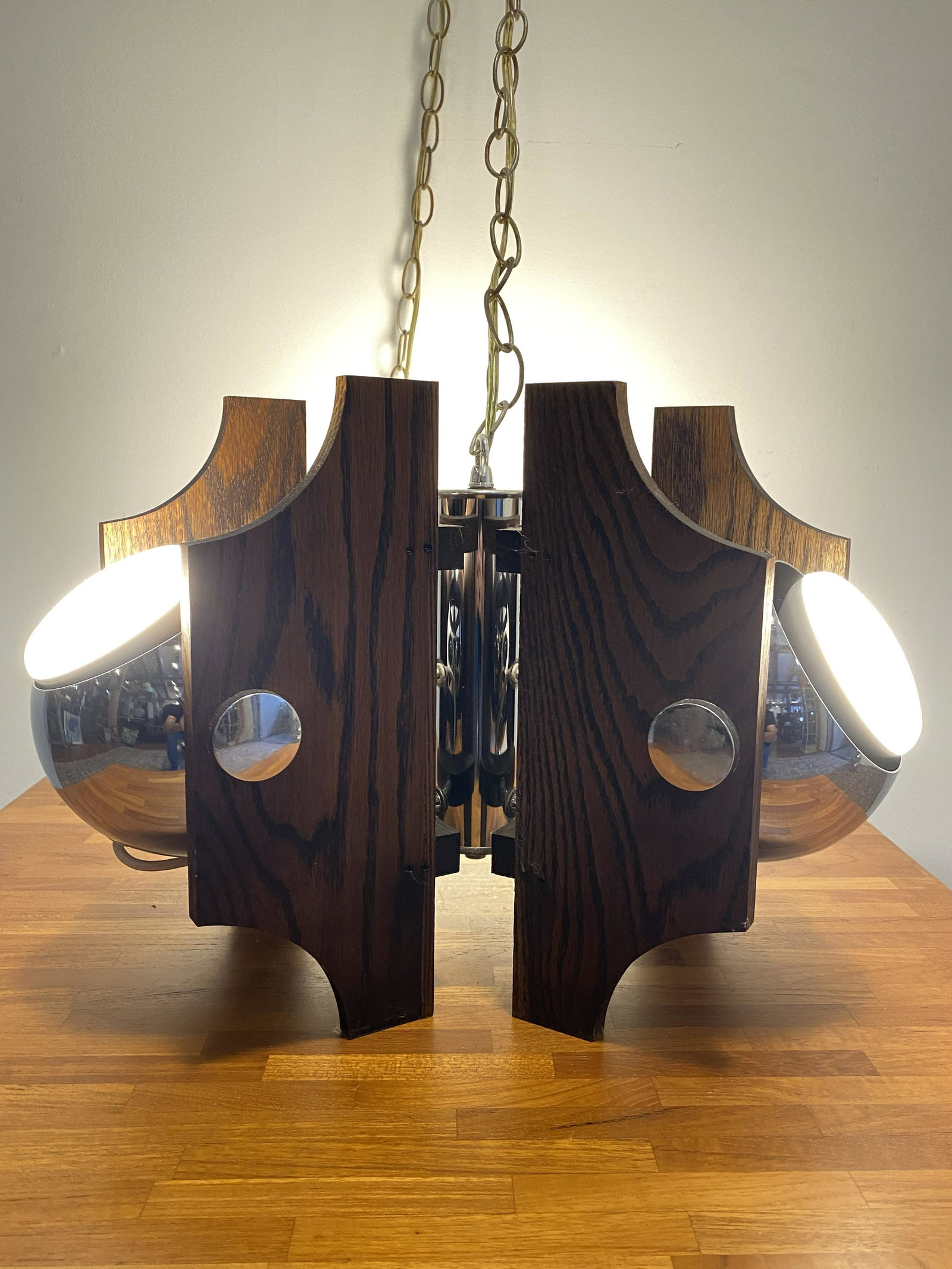 1970's Wood Chrome Eyeball Pendant Lamp (1 of 5)