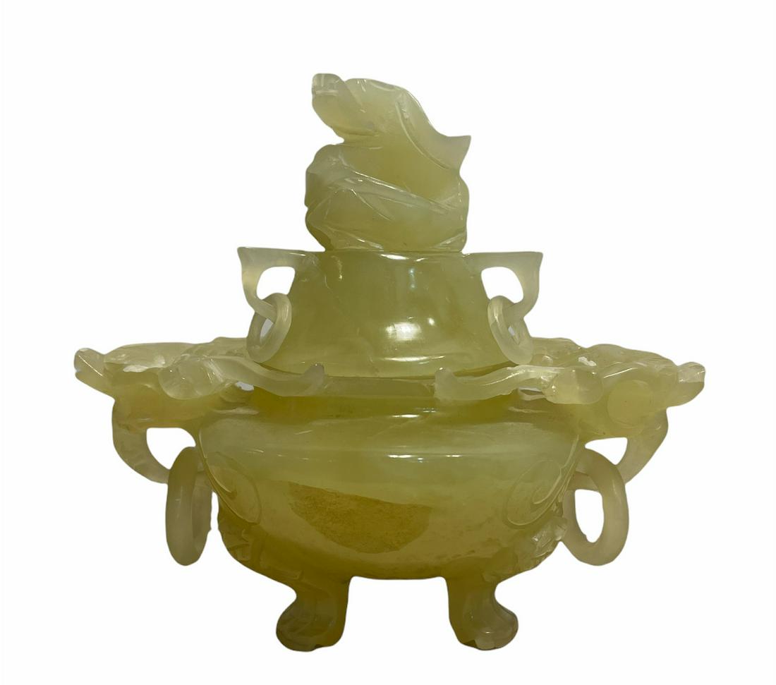 Antique Carved Yellow Jade Covered Urn (1 of 6)