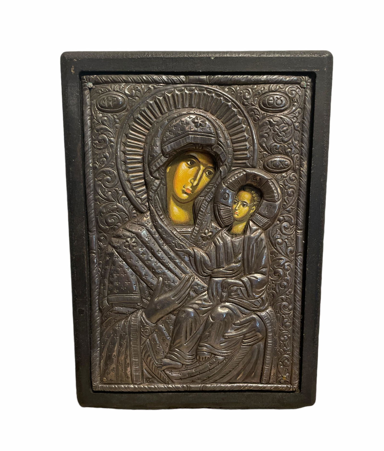 950 Silver Religious Icon Plaque of Madonna & Child (1 of 3)