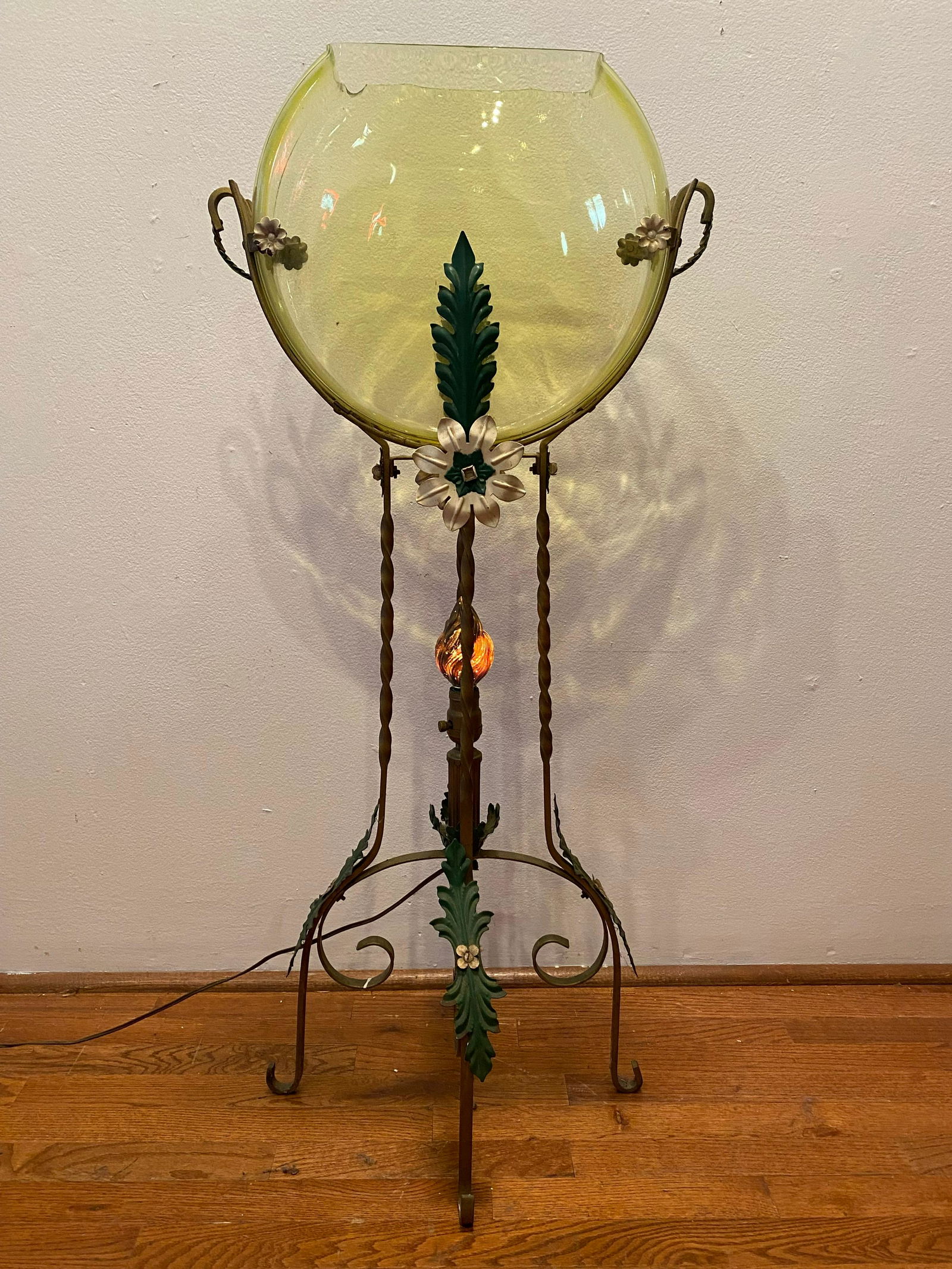 ART DECO Vaseline Glass Fishbowl Stand (1 of 5)