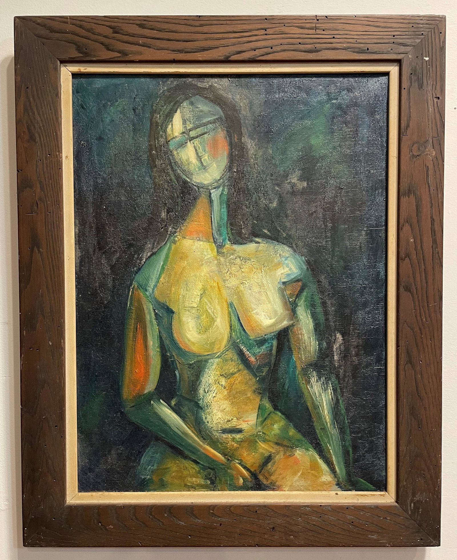 Mid Century Cubist Oil on Canvas of Nude Woman: 23.5 in x 29.5 in in frame, 17in x23.5 no frame