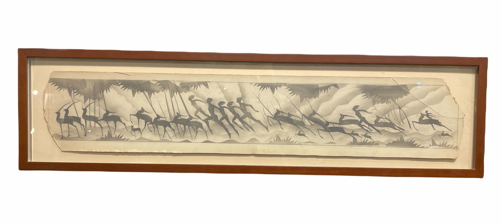 French ART DECO Sketch: 32.25 in x 8.25 in , framed as found