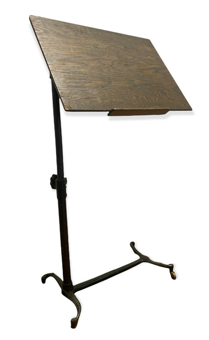 Early 20th Industrial Architect's Desk: 44in tall x 24 in wide x 18 in deep, raises lowers and surface tilts