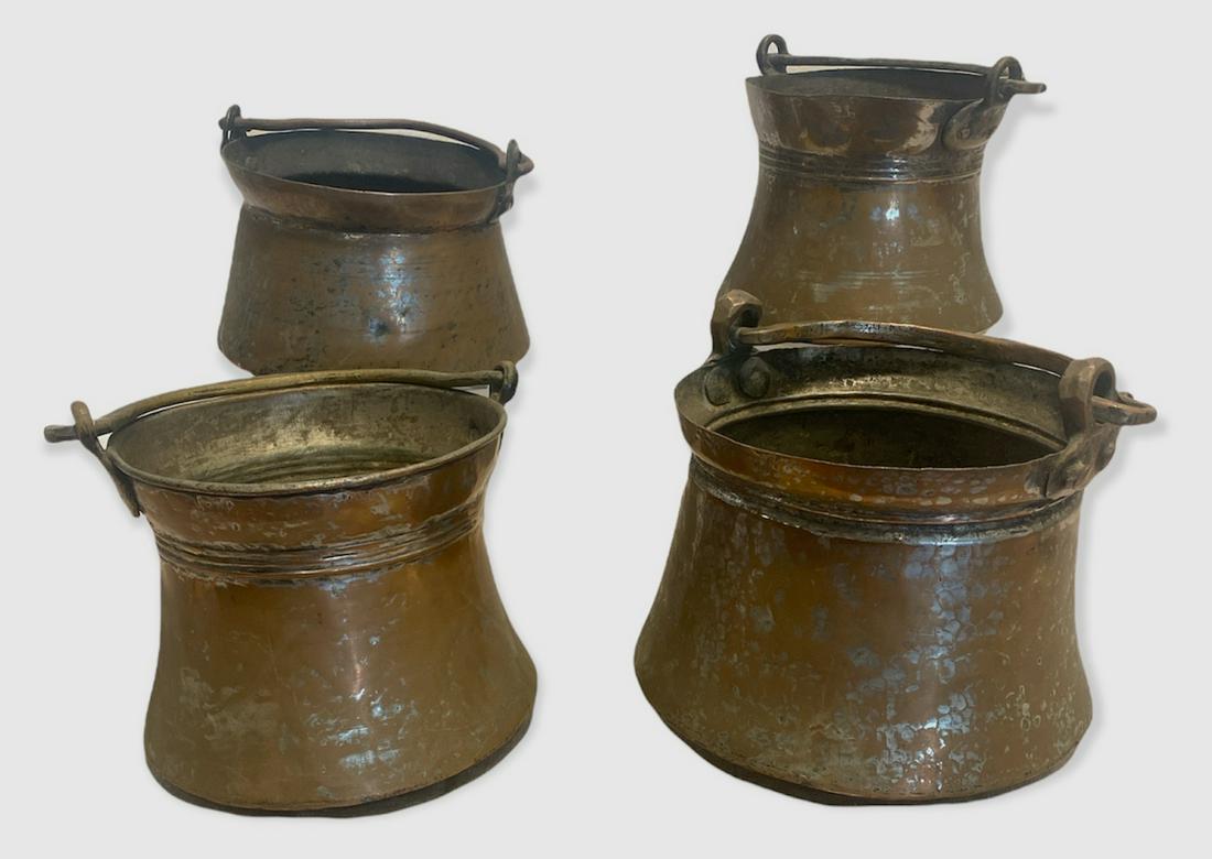 Collection of Copper Wash Pots w Hand Wrought Handles (1 of 4)