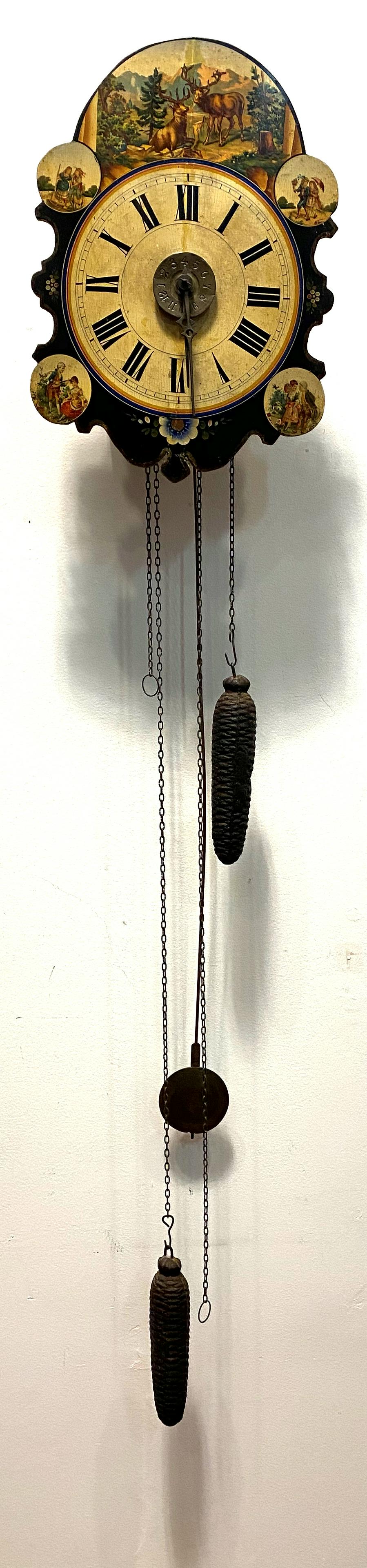 19thC Black Forest Hand Painted Wall Clock (1 of 8)