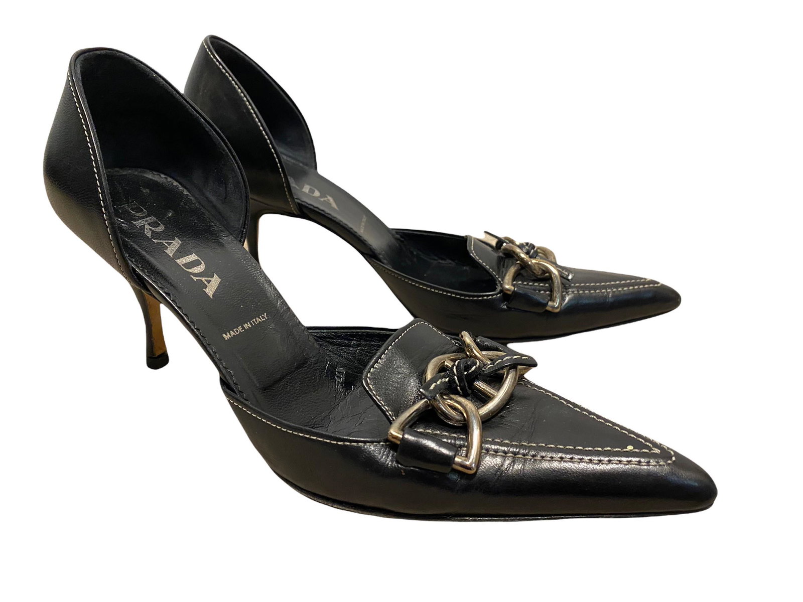PRADA BLACK Madras Nero Shoes Sz 8.5: slightly worn