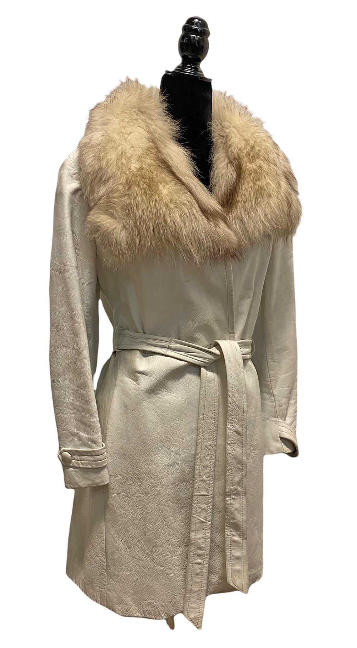 Vintage 1970's White Leather Fox Collar Jacket (1 of 8)