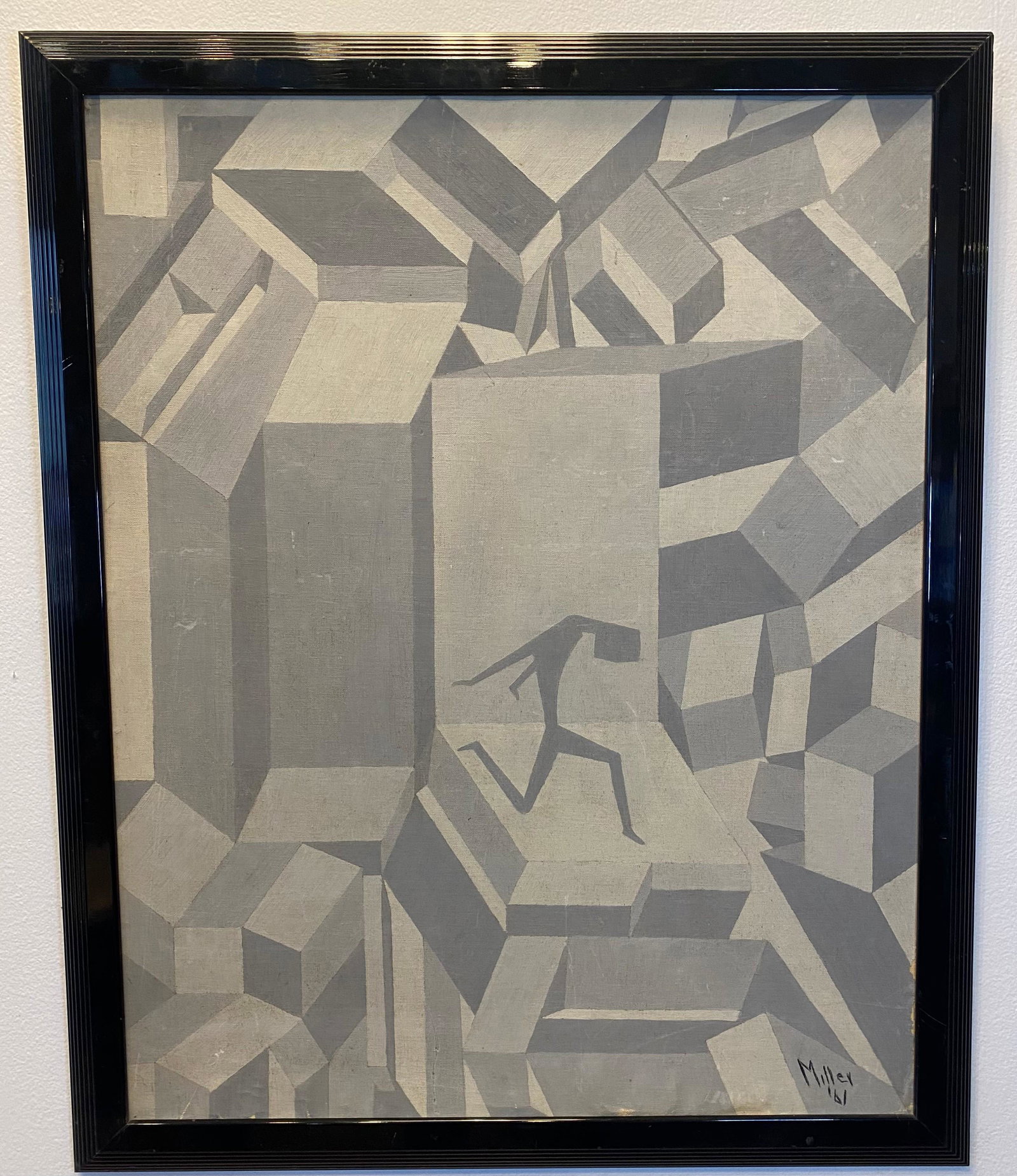 Abstract Cubist Oil on Canvas MILLER 1961: 33.25 x 27.25 in frame 30 x 23.75 w/out frame canvas is applied to a board minor paint loss around lower edge