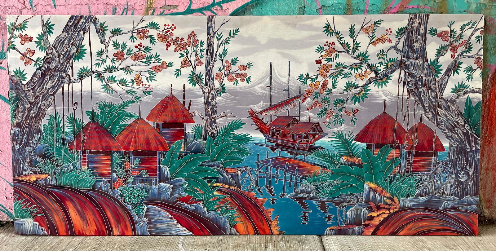 Asian Screen Printed Tapestry Wall Hanging (1 of 8)