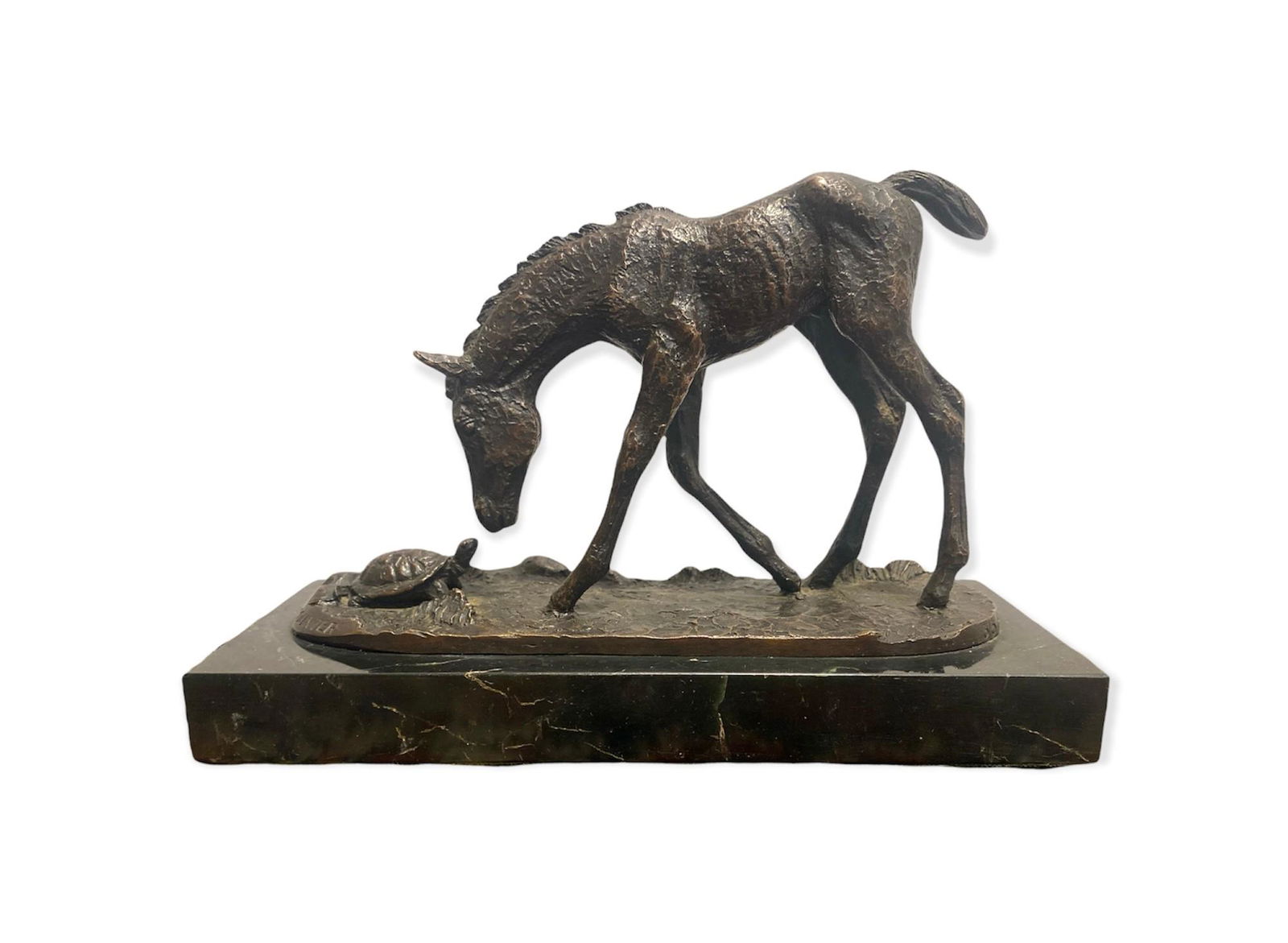MARILYN NEWMARK Bronze "Strange Encounter" Horse w Turtle (1 of 7)