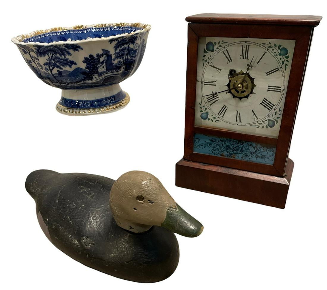 Collection American Items Waterbury Clock, Duck Decoy, Flow Blue (1 of 4)
