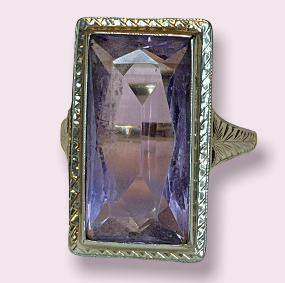 Art Deco 14k Gold Ring w amethyst type stone sz (1 of 3)