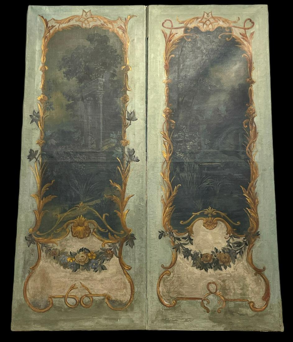 Pair 19th C French Hand Painted Oil on Canvas Panels #1 (1 of 5)