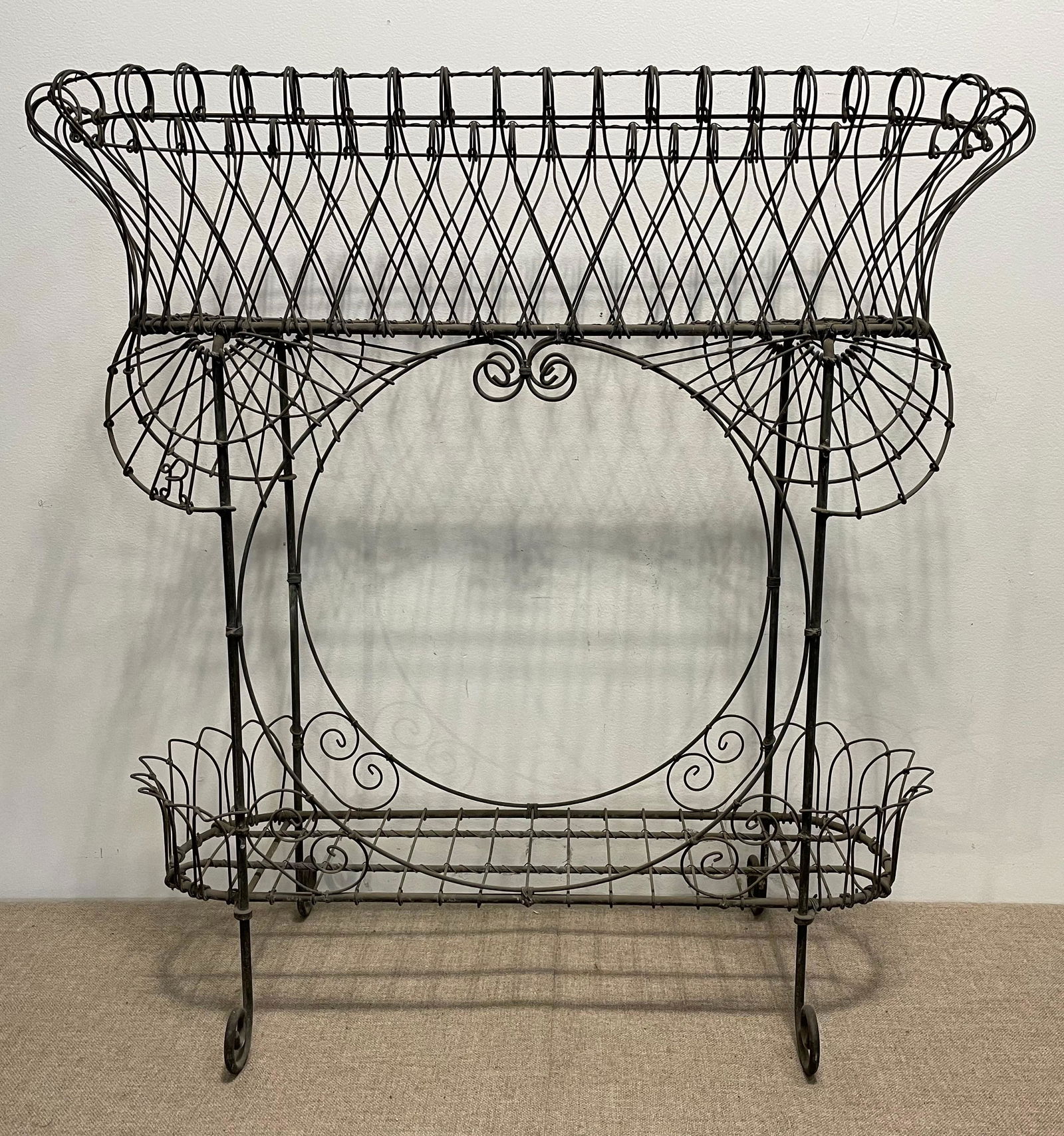 Antique Victorian Wire Spiderweb Garden Planter signed (1 of 5)