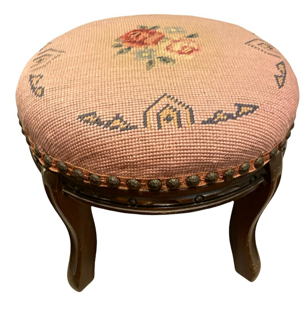 Small Petit Point Embroidery Footstool (1 of 5)