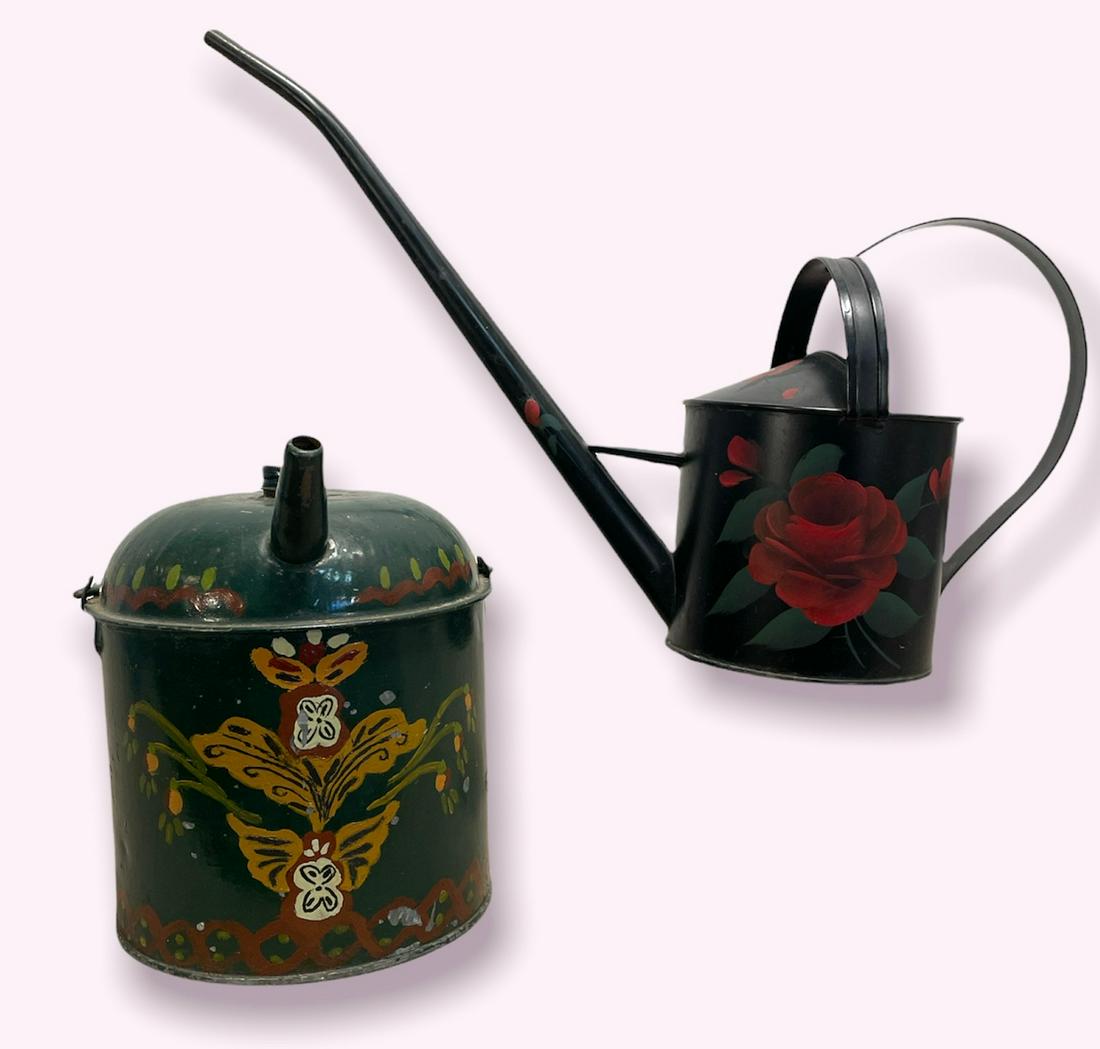 2 Old Tole Painted Watering Cans (1 of 3)