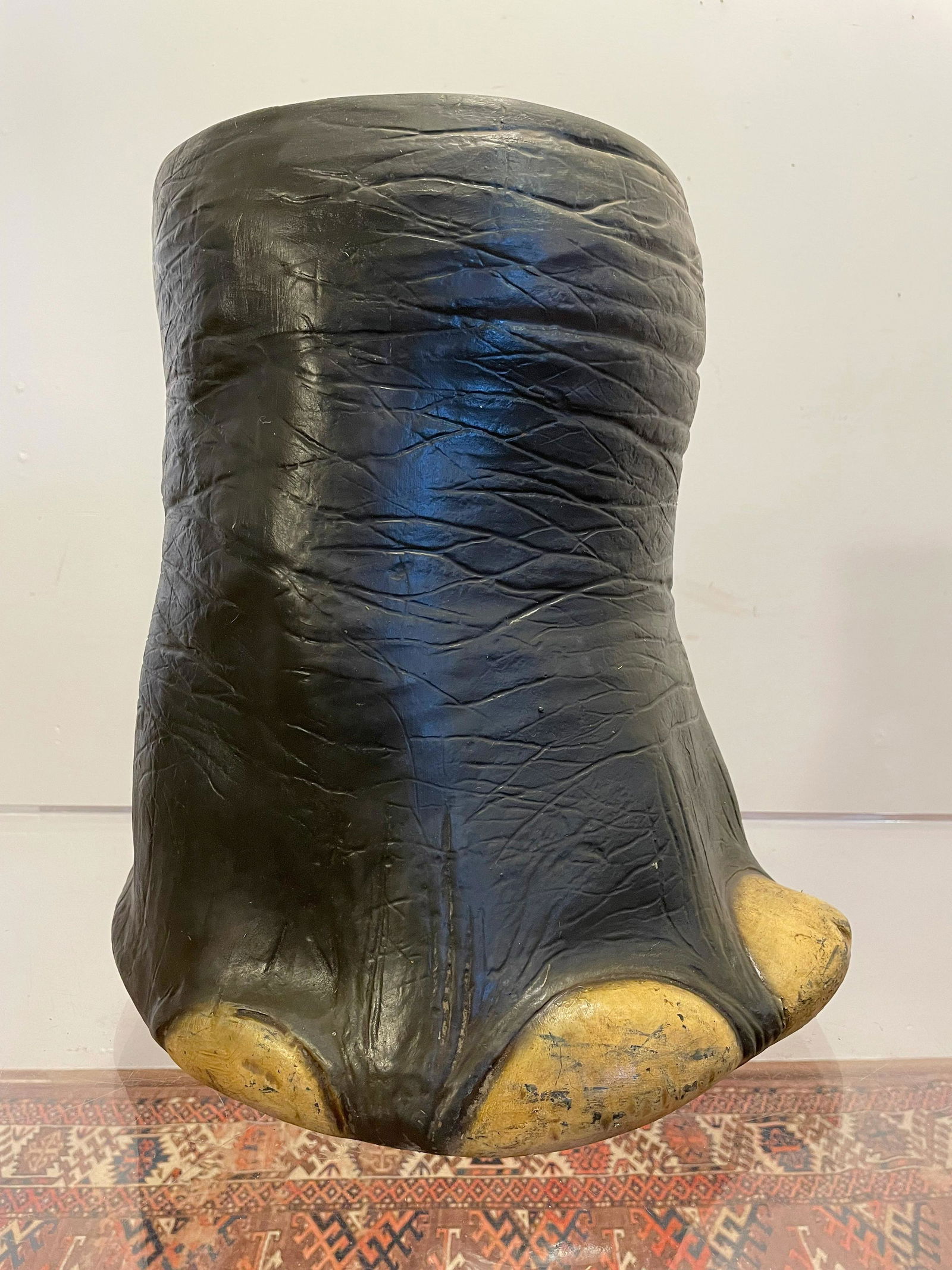 After ANTHONY REDMILE Faux Elephant Foot Umbrella Stand: 17in H and 13in DIA at the base, 10.25 opening at the top. Very good condition.