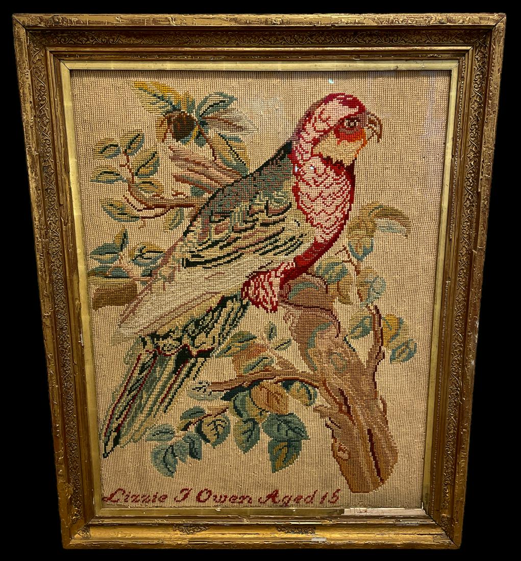 19th C. Large Scale Signed Embroidery Sampler of Bird (1 of 8)