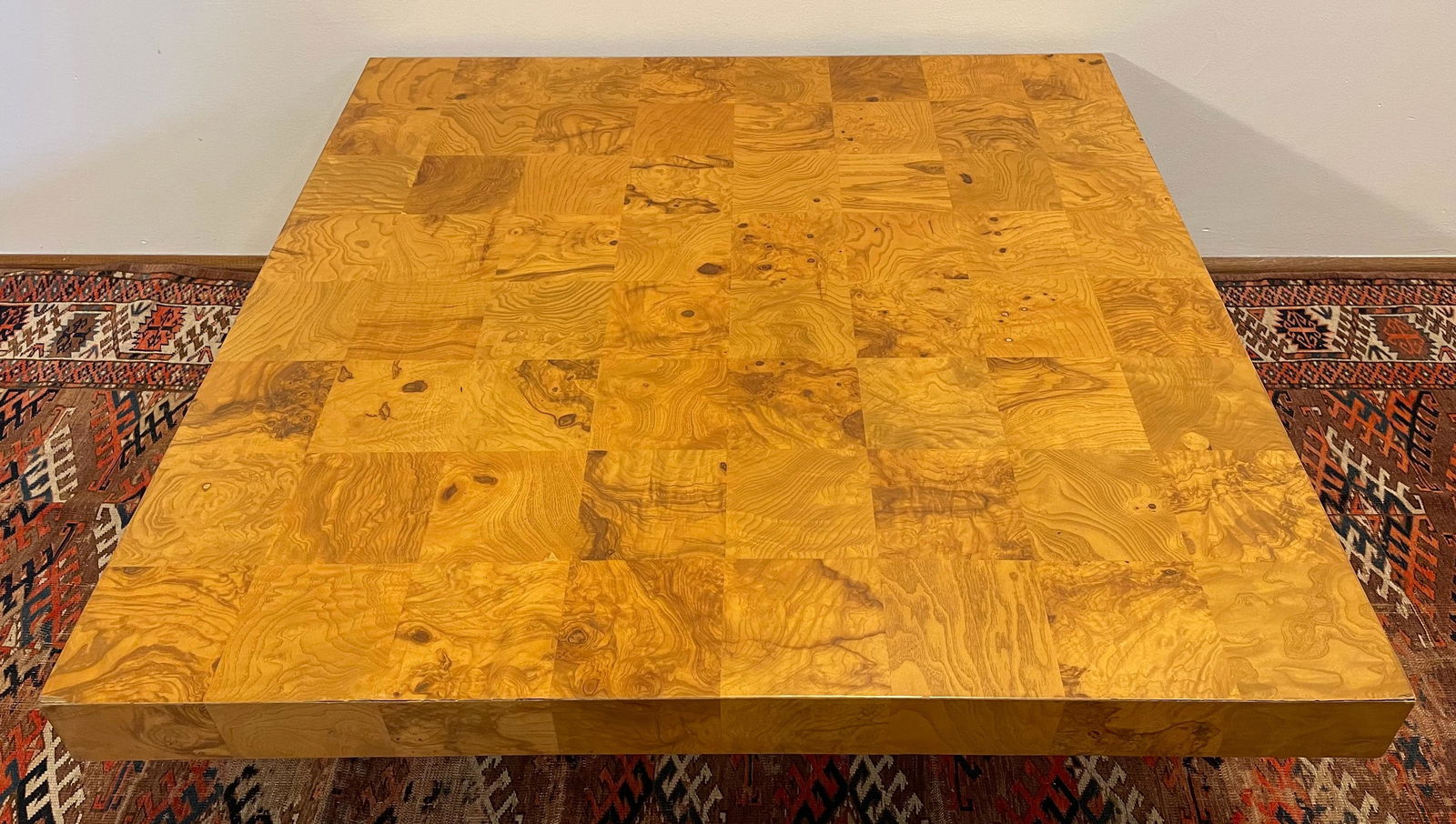 MILO BAUGHMAN Burlwood and Chrome Coffee Table (1 of 9)