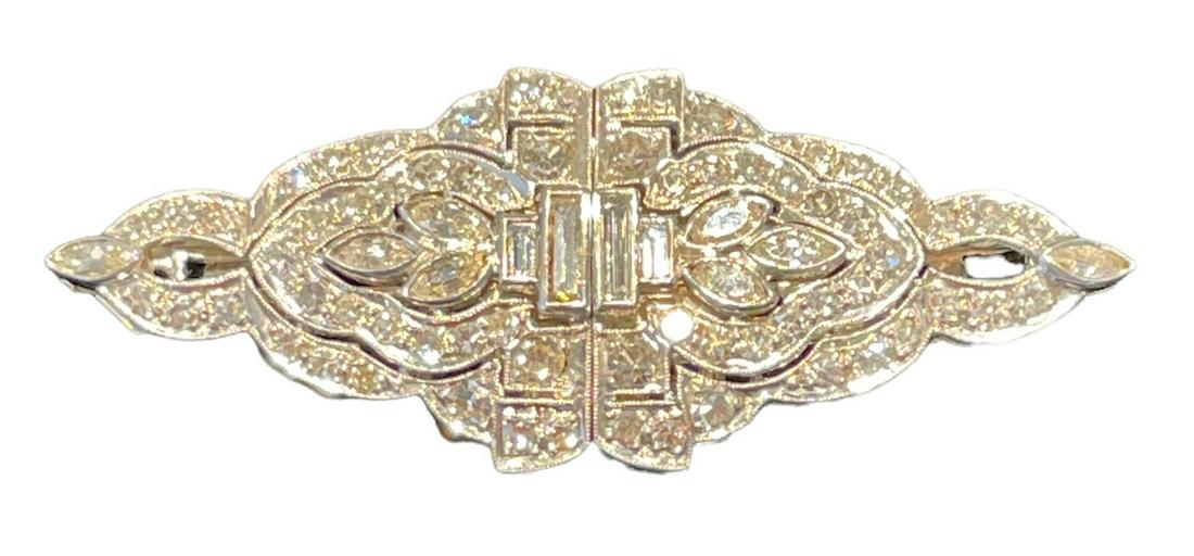14k Art Deco White Gold Diamond Collar Clip Brooch Pin (1 of 5)