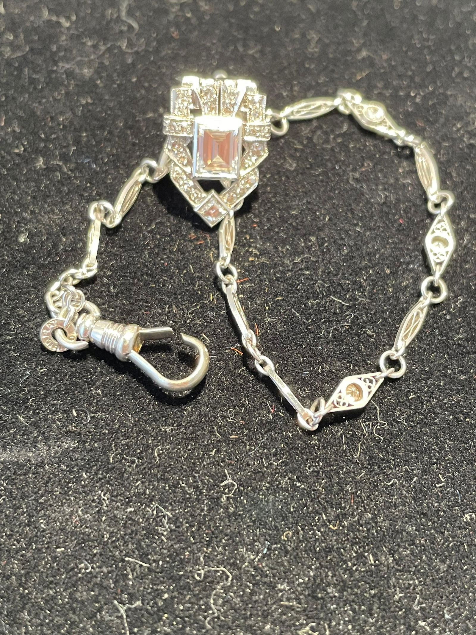 Platinum 14k Gold Diamond Watch Fob & Chain (1 of 4)