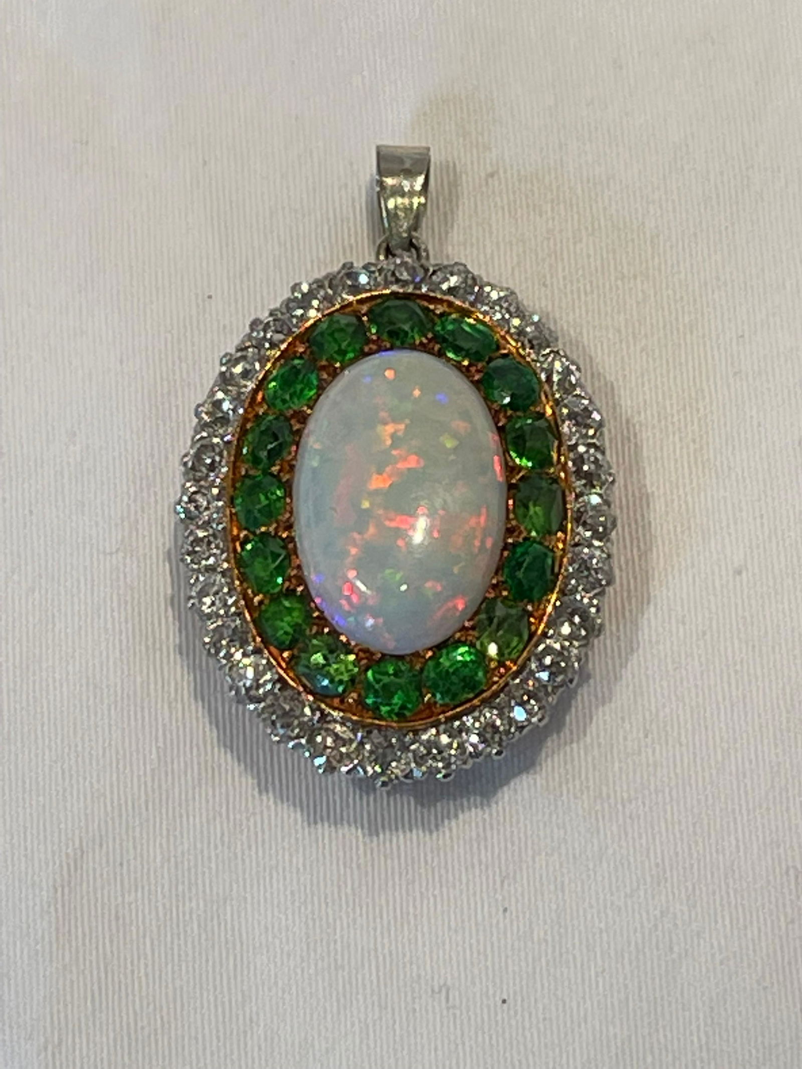 18k Gold Diamond Demantoid Opal Pendant (1 of 4)