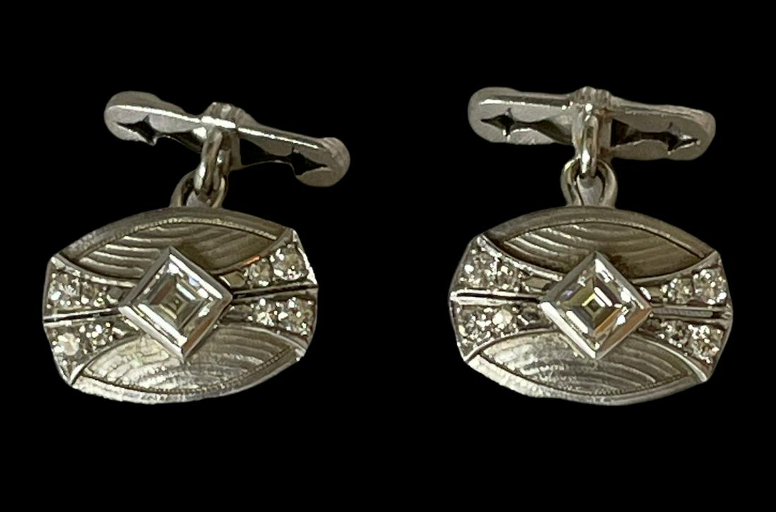 Art Deco Platinum 14k White Gold Diamond Cufflinks (1 of 3)