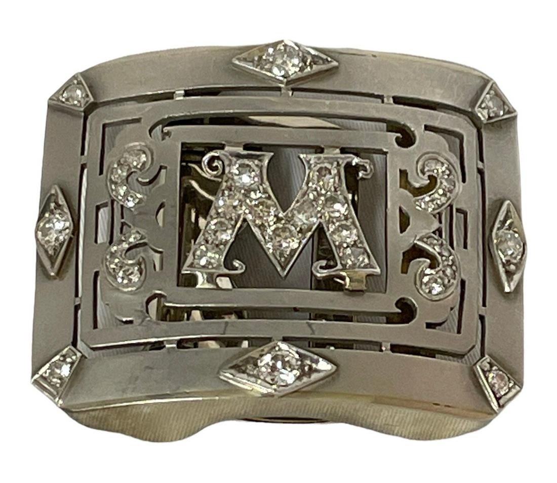 Art Deco Platinum Diamond  Belt Buckle " M" w 14k bar (1 of 3)