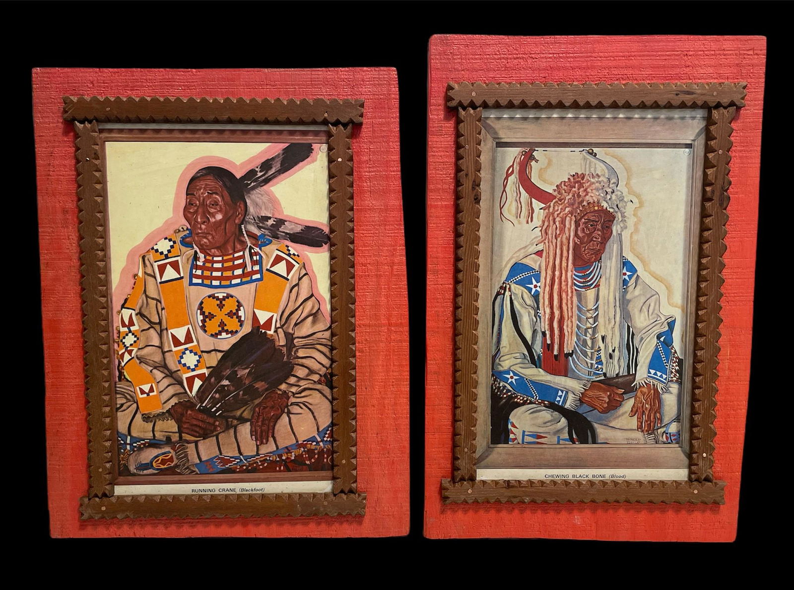 POPS CASEY Pair Folk Art American Indian Tramp Art (1 of 4)
