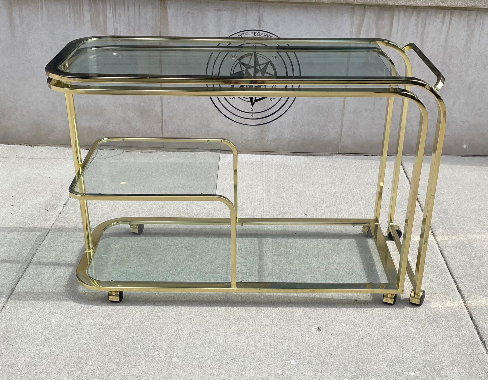 Expandable MILO BAUGHMAN DIA Brass Glass Bar Cart (1 of 6)