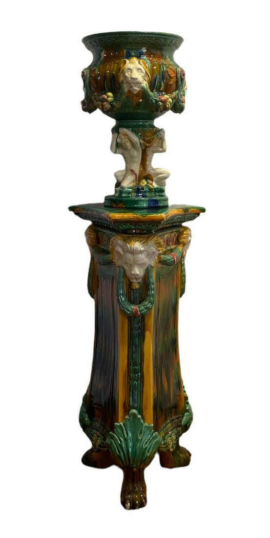 Impressive After MINTON Majolica Pedestal & Vase (1 of 9)