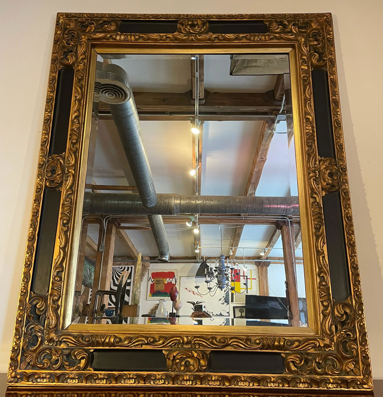 Ornate Gold & Black Floor Length Wall Mirror (1 of 4)