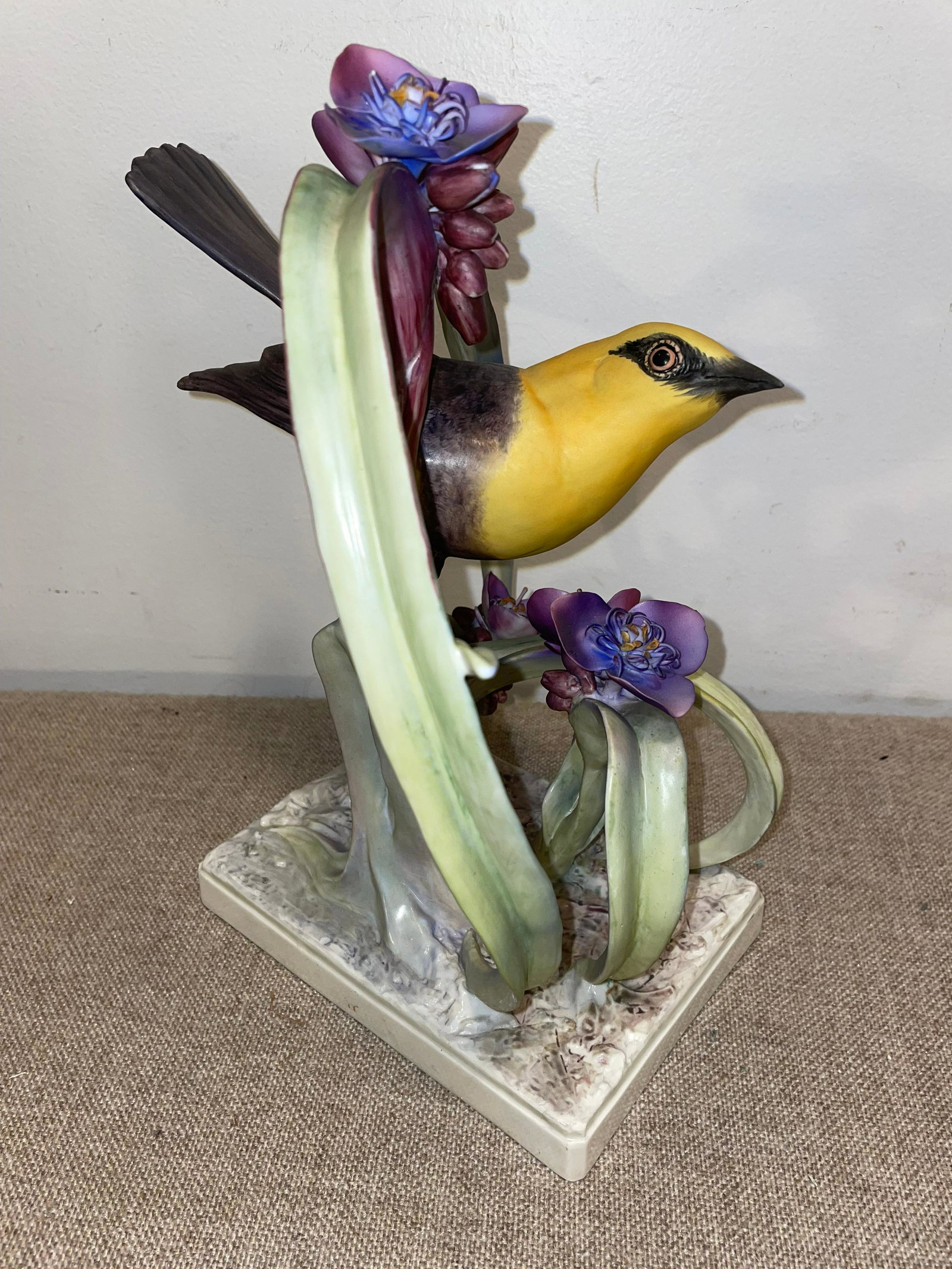 Royal Worcester Dorothy Doughty Yellow-Headed Blackbird Figure #2: 11 1/2in h x 8 1/2in w x 7in d ; some wear including chips, please see pictures
