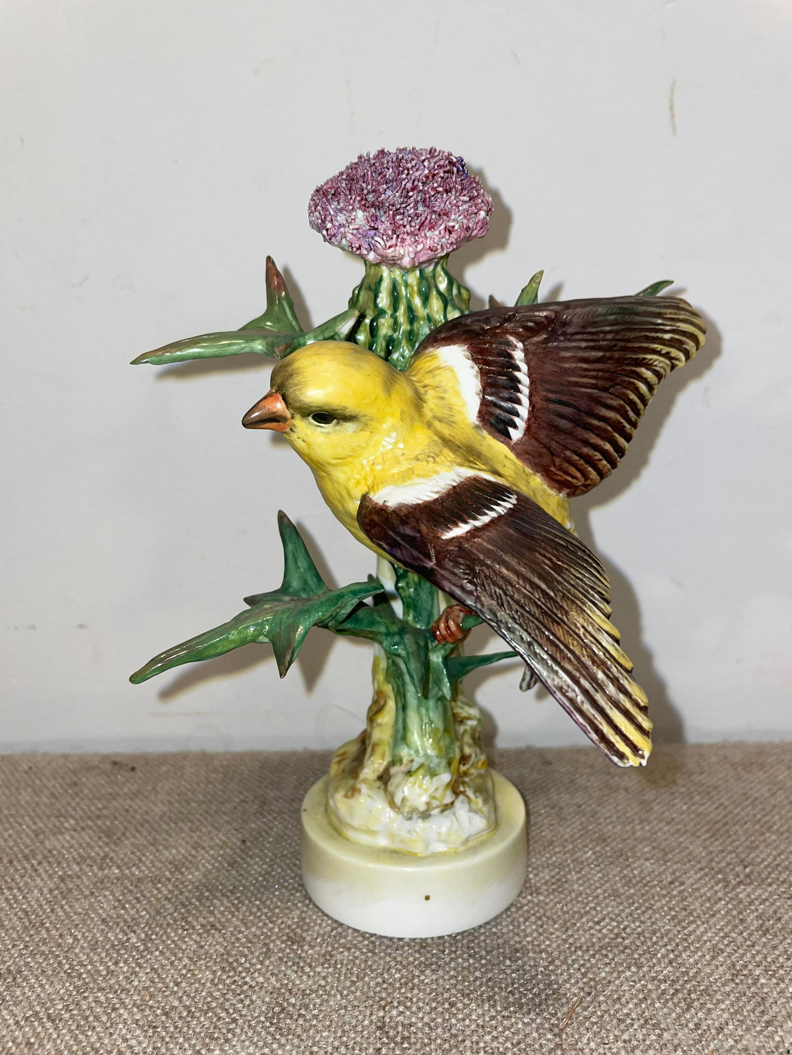 Royal Worcester Dorothy Doughty Yellow-Headed Blackbird Figure #4: 8in h x 5in w x 6in d ; some wear including chips, please see pictures
