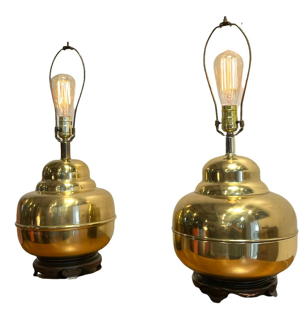 Pair Polished Brass Table Lamps (1 of 5)