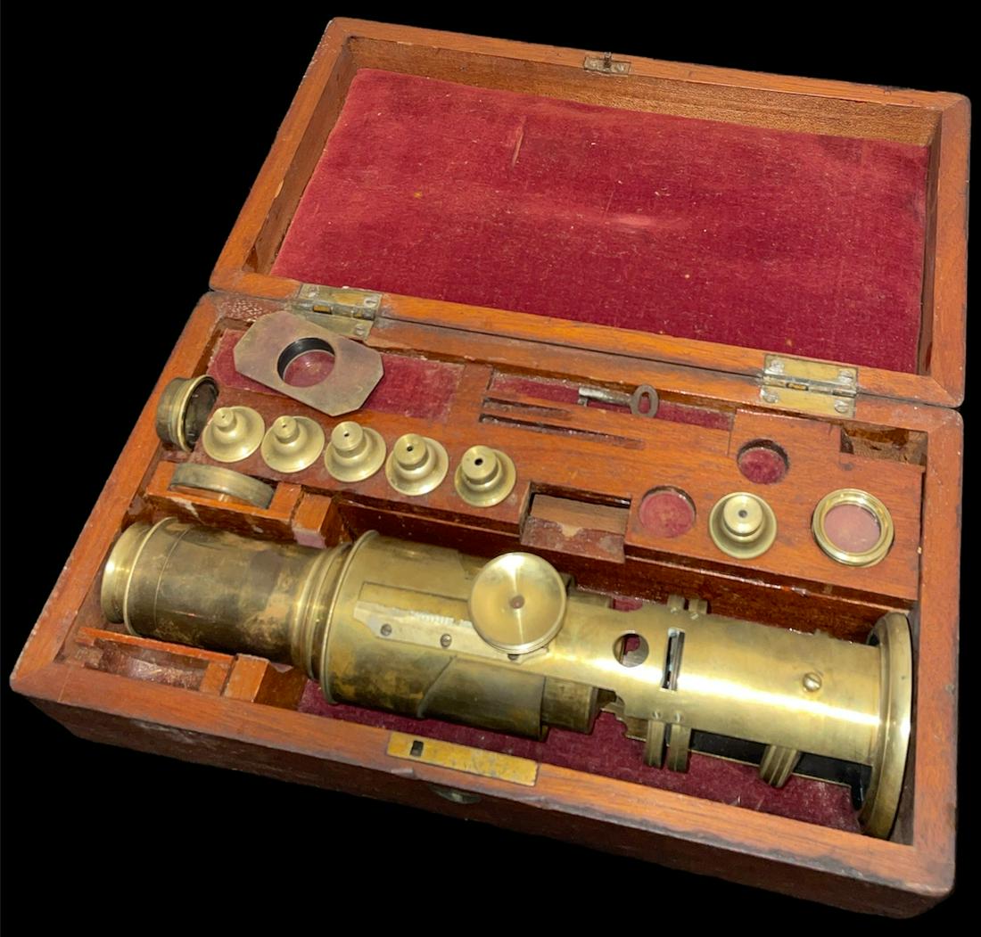 Early 19th C. Brass Microscope and Accessories in Fitted Mahogany Case (1 of 4)