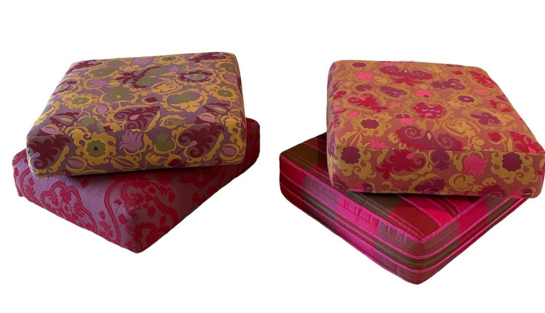 Collection of 4 Colorful ANTHROPOLOGIE Floor Cushion Pillows: 28in L x 28in W x 28in H