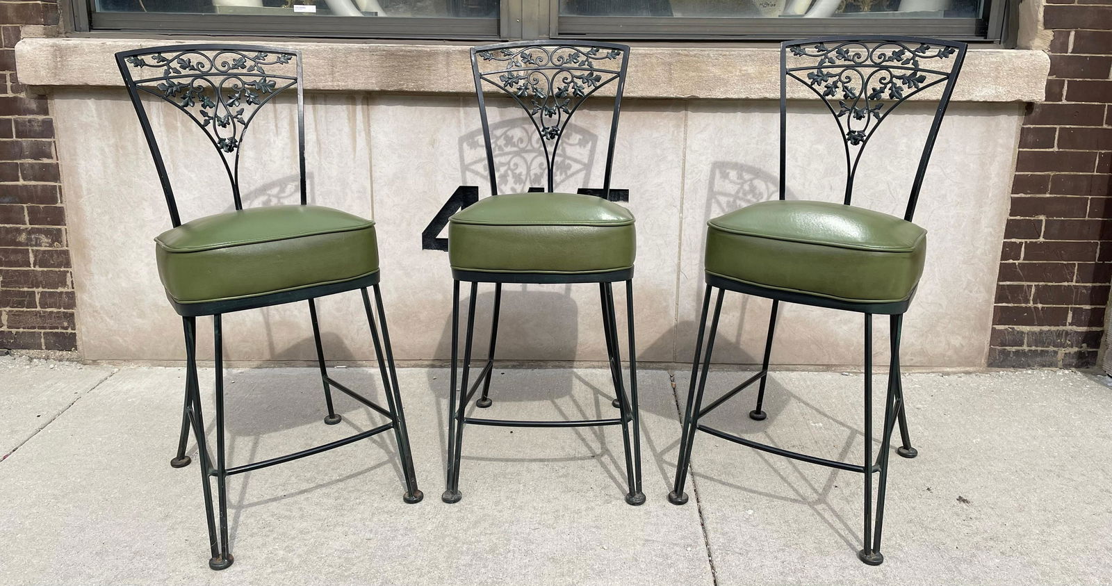 Set 3 Woodard Cast Metal Bar Stools