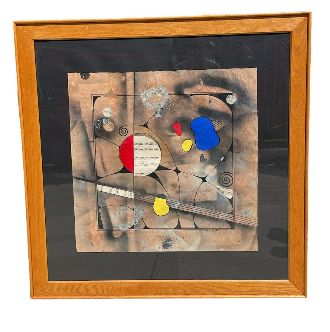 Signed C. LATHROP Abstract Mixed Media (1 of 3)