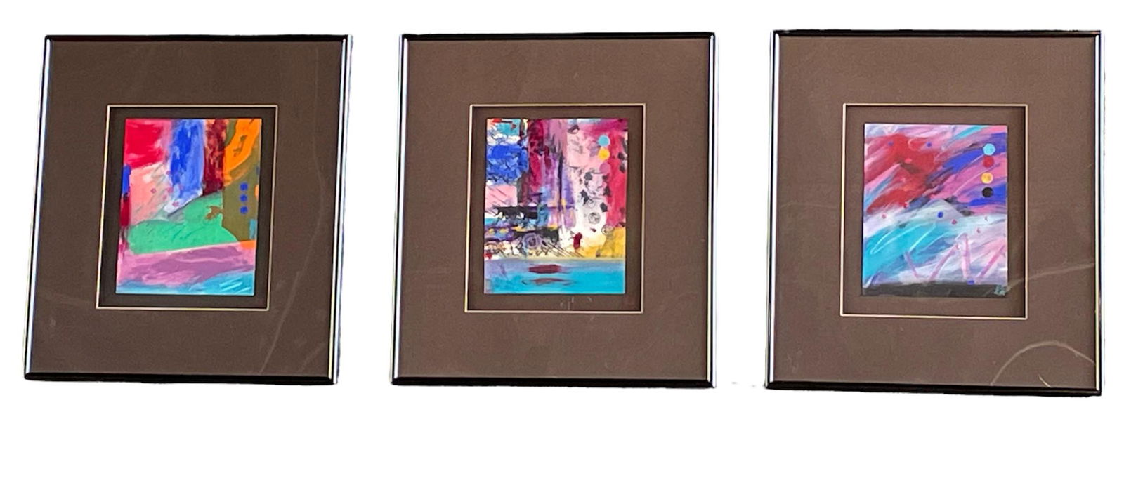 Set of Three Signed Mid Century Abstract Mixed Media Works (1 of 4)