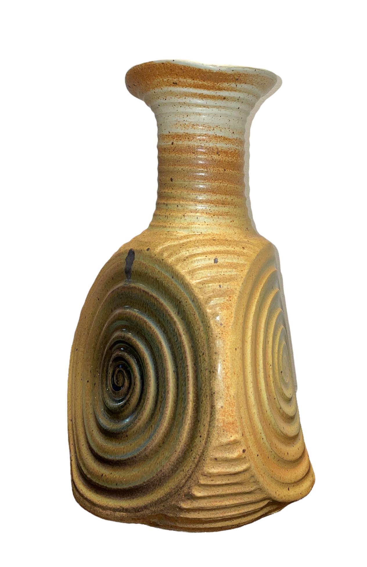 Signed EJ 1999 Mid Century Ceramic Spiral Vase (1 of 4)