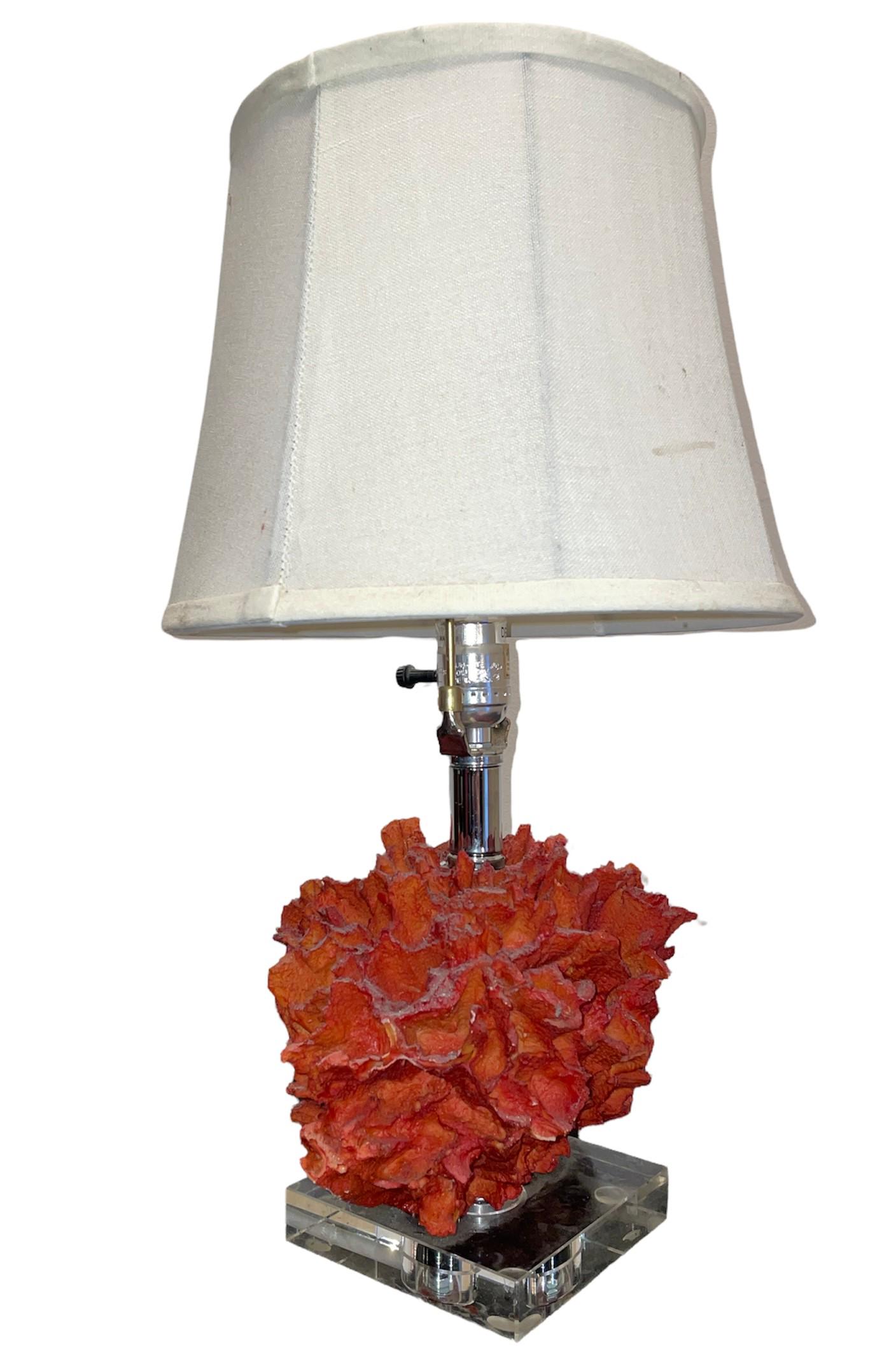 Post Modern Faux Coral and Lucite Table Lamp (1 of 3)