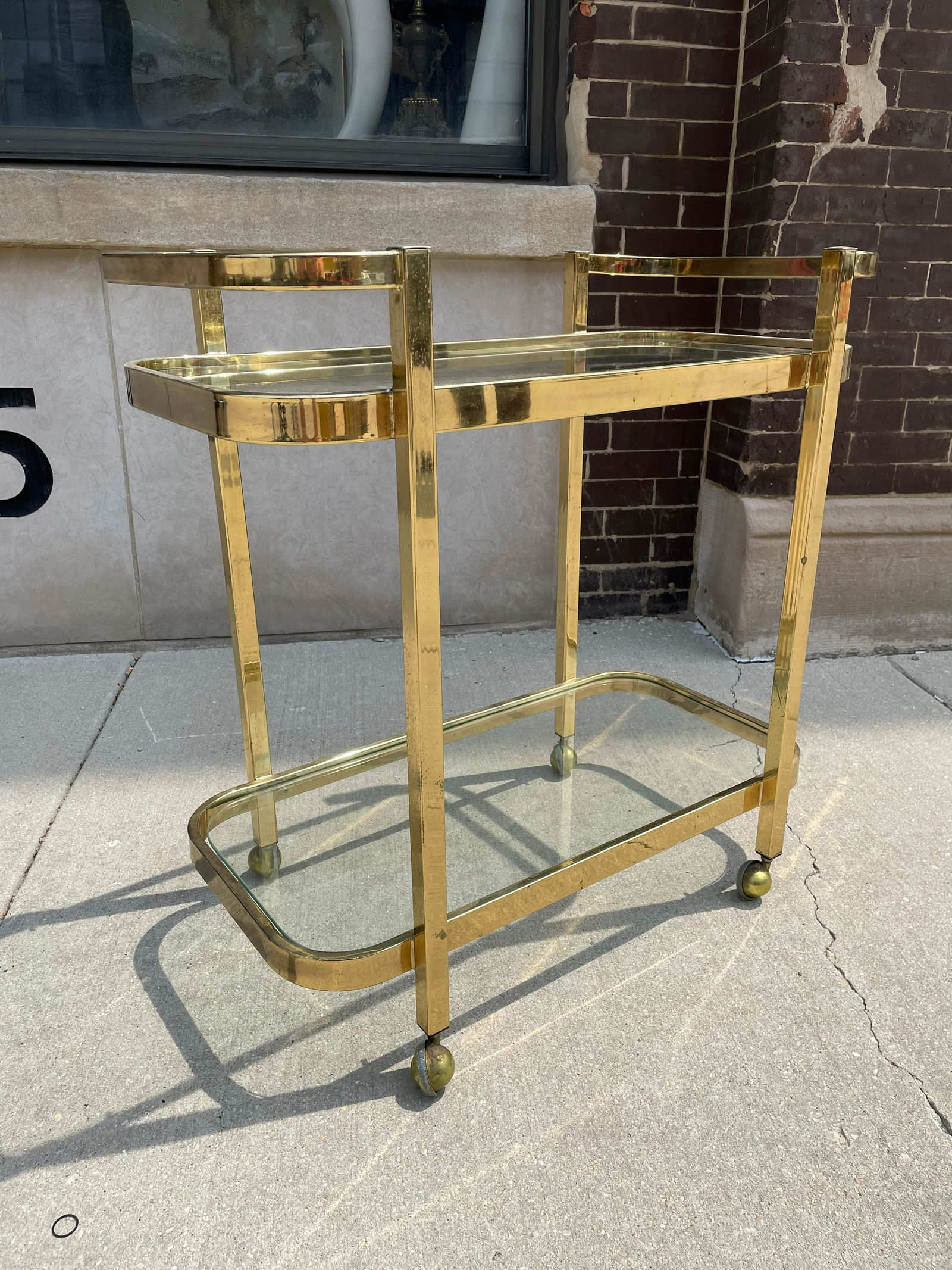 Mid Century Gold Chrome and Glass Bar Cart (1 of 5)