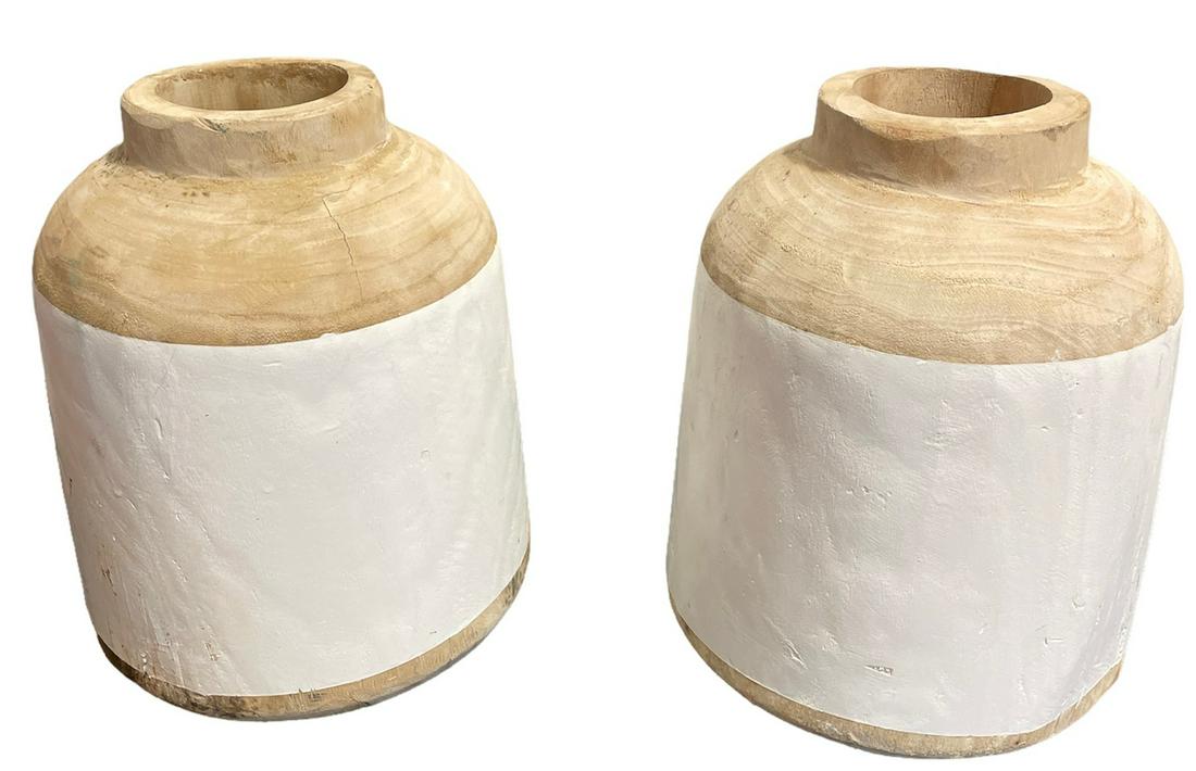 Mid Century Pottery Barn Two Tone Wood Vases (1 of 7)